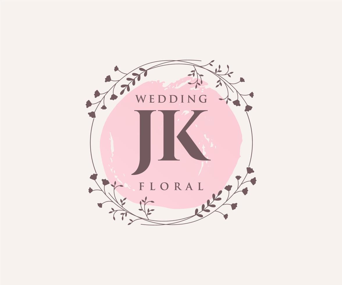 JK Initials letter Wedding monogram logos template, hand drawn modern minimalistic and floral templates for Invitation cards, Save the Date, elegant identity. vector