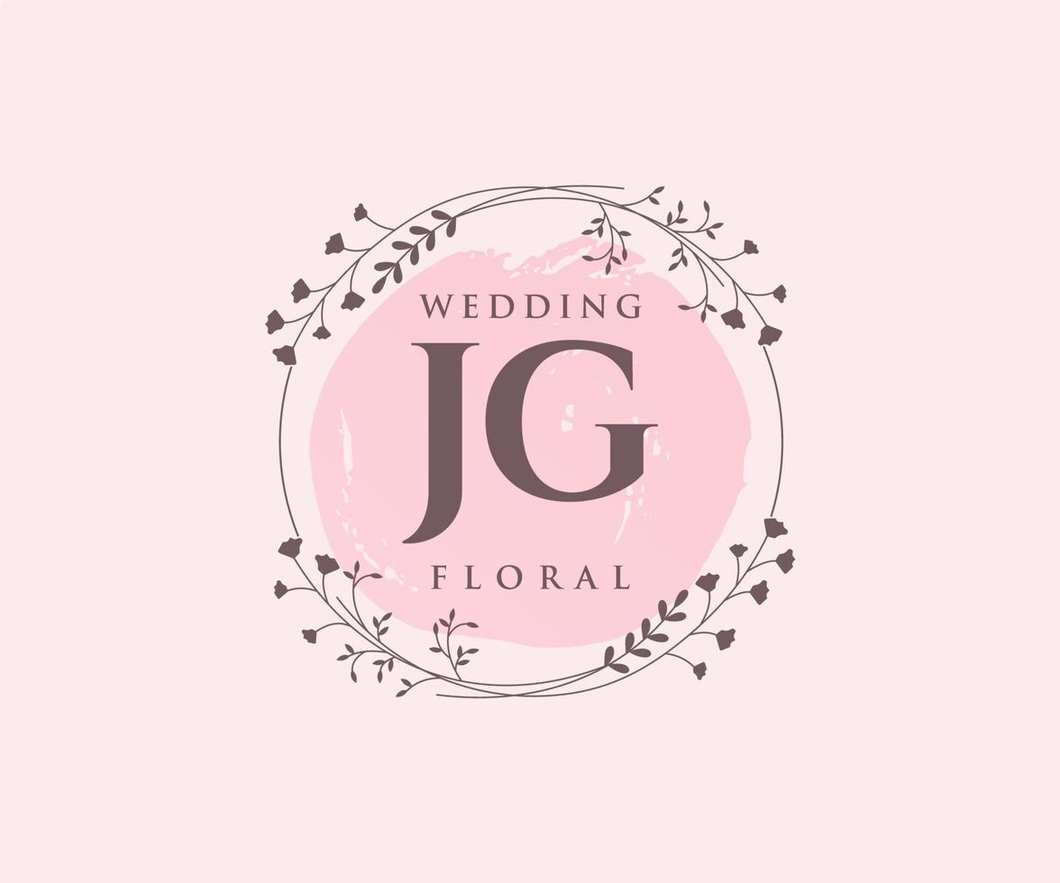 JG Initials letter Wedding monogram logos template, hand drawn modern minimalistic and floral templates for Invitation cards, Save the Date, elegant identity. vector