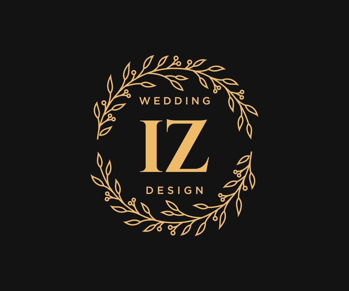 colección de logotipos de monograma de boda con letras iniciales de iz, plantillas florales y minimalistas modernas dibujadas a mano para tarjetas de invitación, guardar la fecha, identidad elegante para restaurante, boutique, café en vector