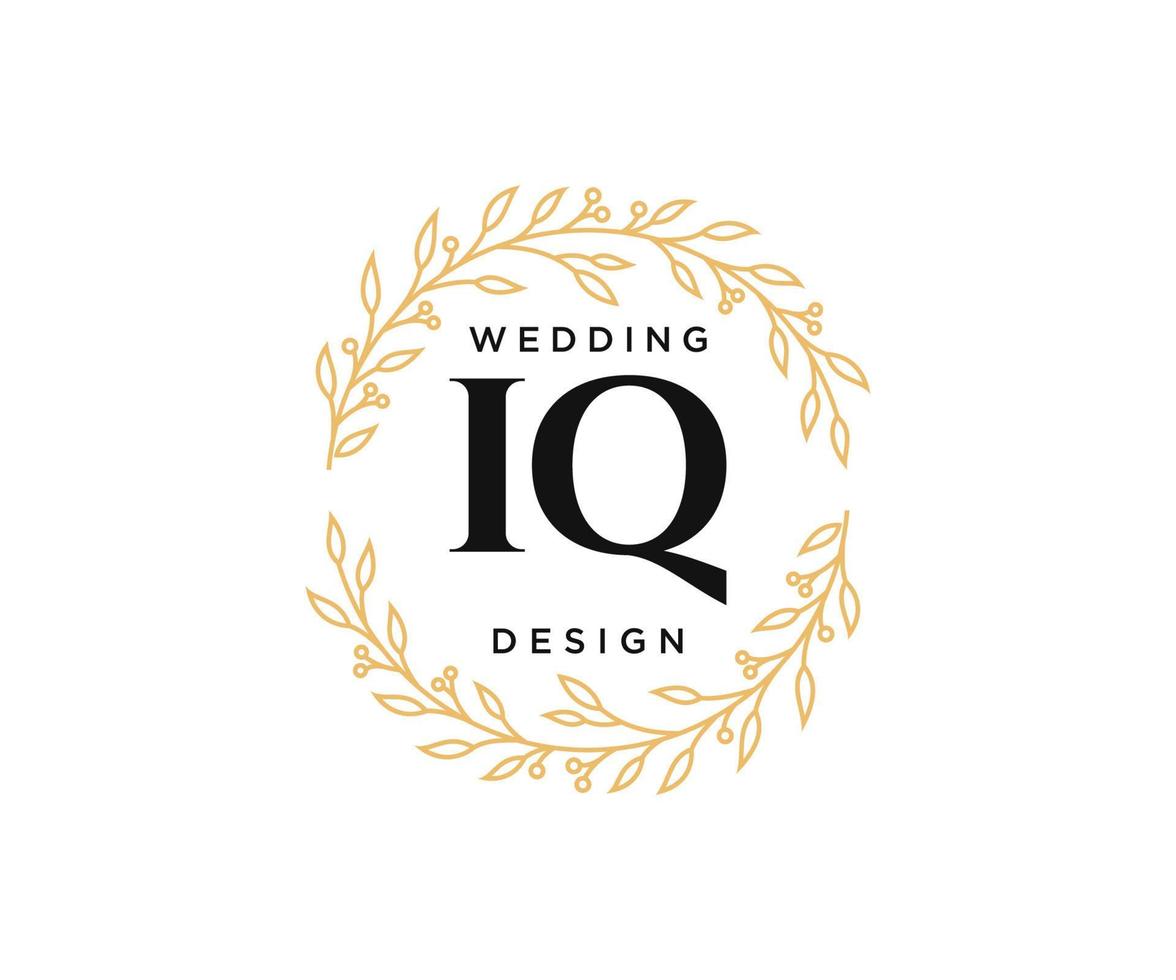 IQ Initials letter Wedding monogram logos collection, hand drawn modern minimalistic and floral templates for Invitation cards, Save the Date, elegant identity for restaurant, boutique, cafe in vector