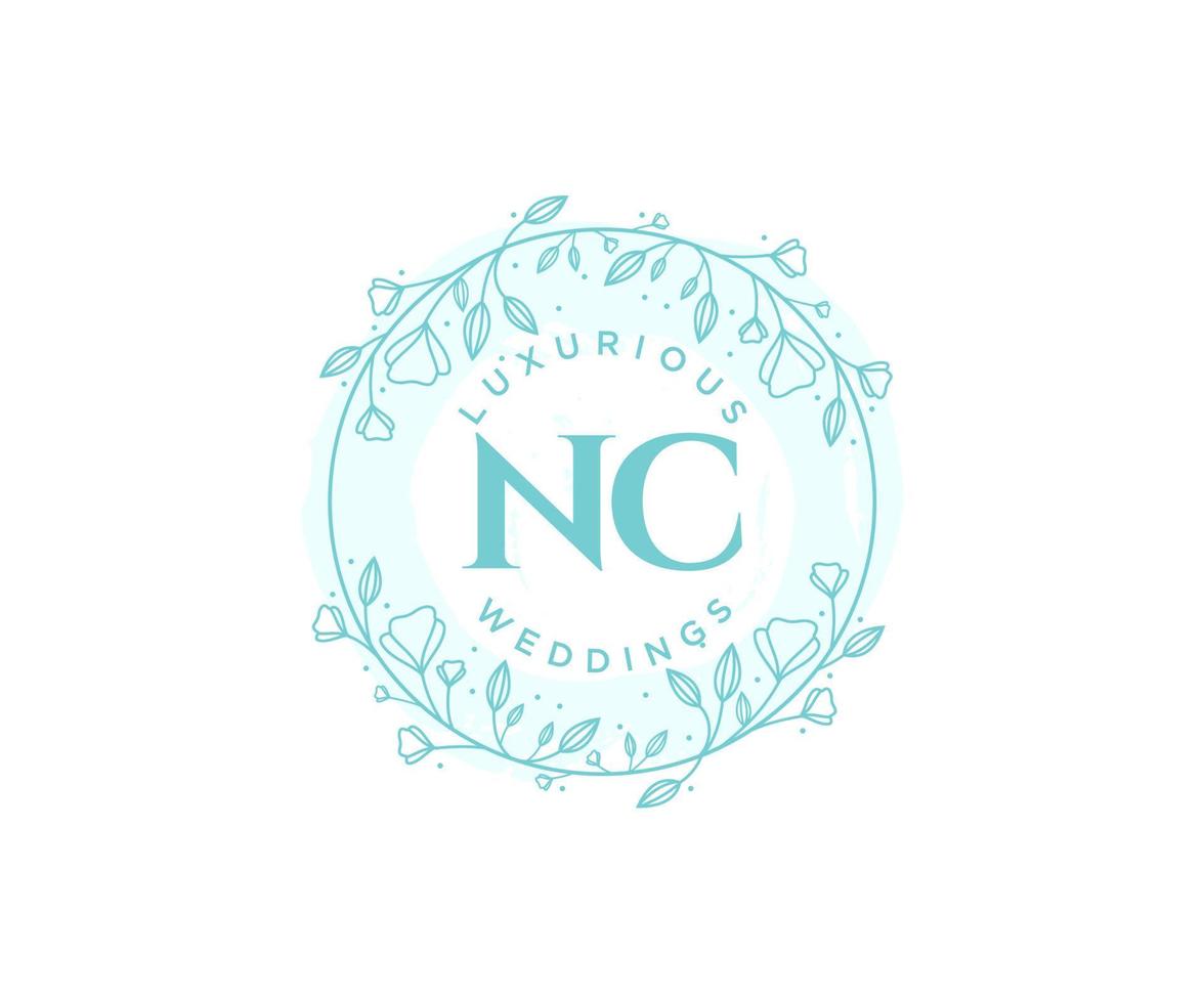 NC Initials letter Wedding monogram logos template, hand drawn modern minimalistic and floral templates for Invitation cards, Save the Date, elegant identity. vector