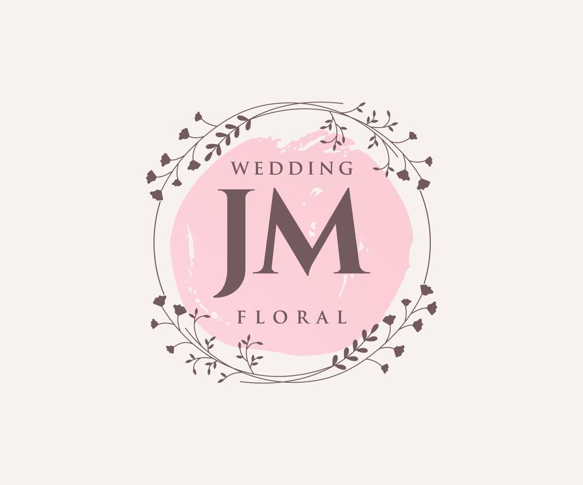 JM Initials letter Wedding monogram logos template, hand drawn modern minimalistic and floral templates for Invitation cards, Save the Date, elegant identity. vector