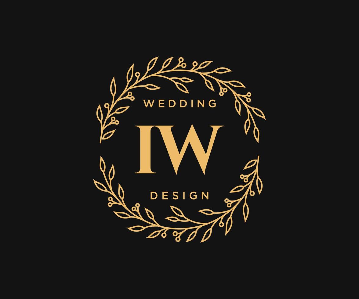 IW Initials letter Wedding monogram logos collection, hand drawn modern minimalistic and floral templates for Invitation cards, Save the Date, elegant identity for restaurant, boutique, cafe in vector