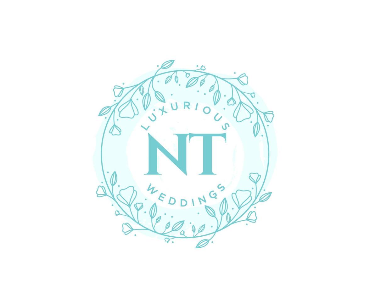 NT Initials letter Wedding monogram logos template, hand drawn modern minimalistic and floral templates for Invitation cards, Save the Date, elegant identity. vector