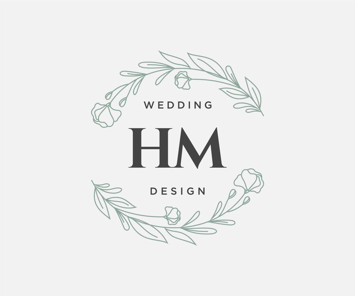 colección de logotipos de monograma de boda con letras iniciales de hm, plantillas florales y minimalistas modernas dibujadas a mano para tarjetas de invitación, guardar la fecha, identidad elegante para restaurante, boutique, café en vector