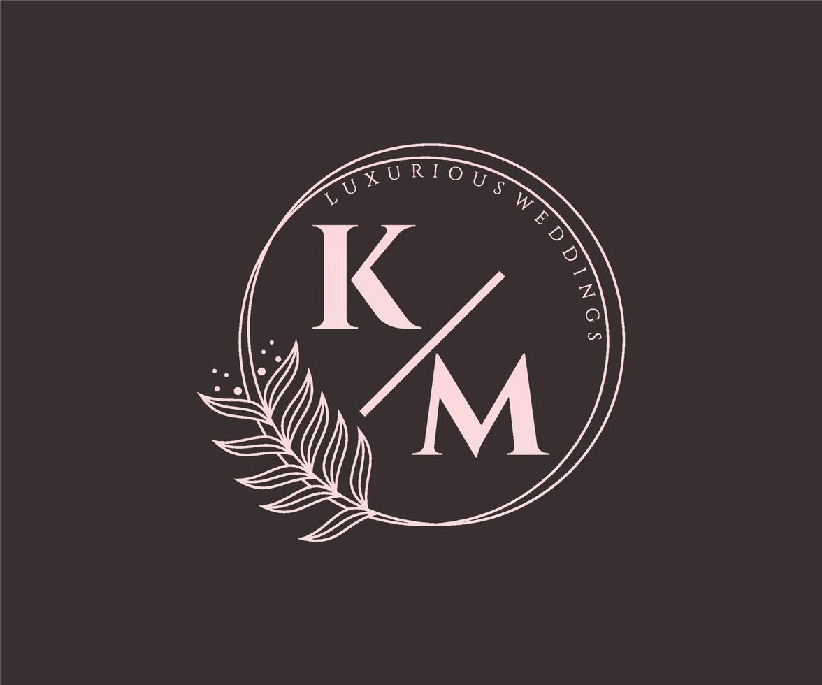 KM Initials letter Wedding monogram logos template, hand drawn modern minimalistic and floral templates for Invitation cards, Save the Date, elegant identity. vector