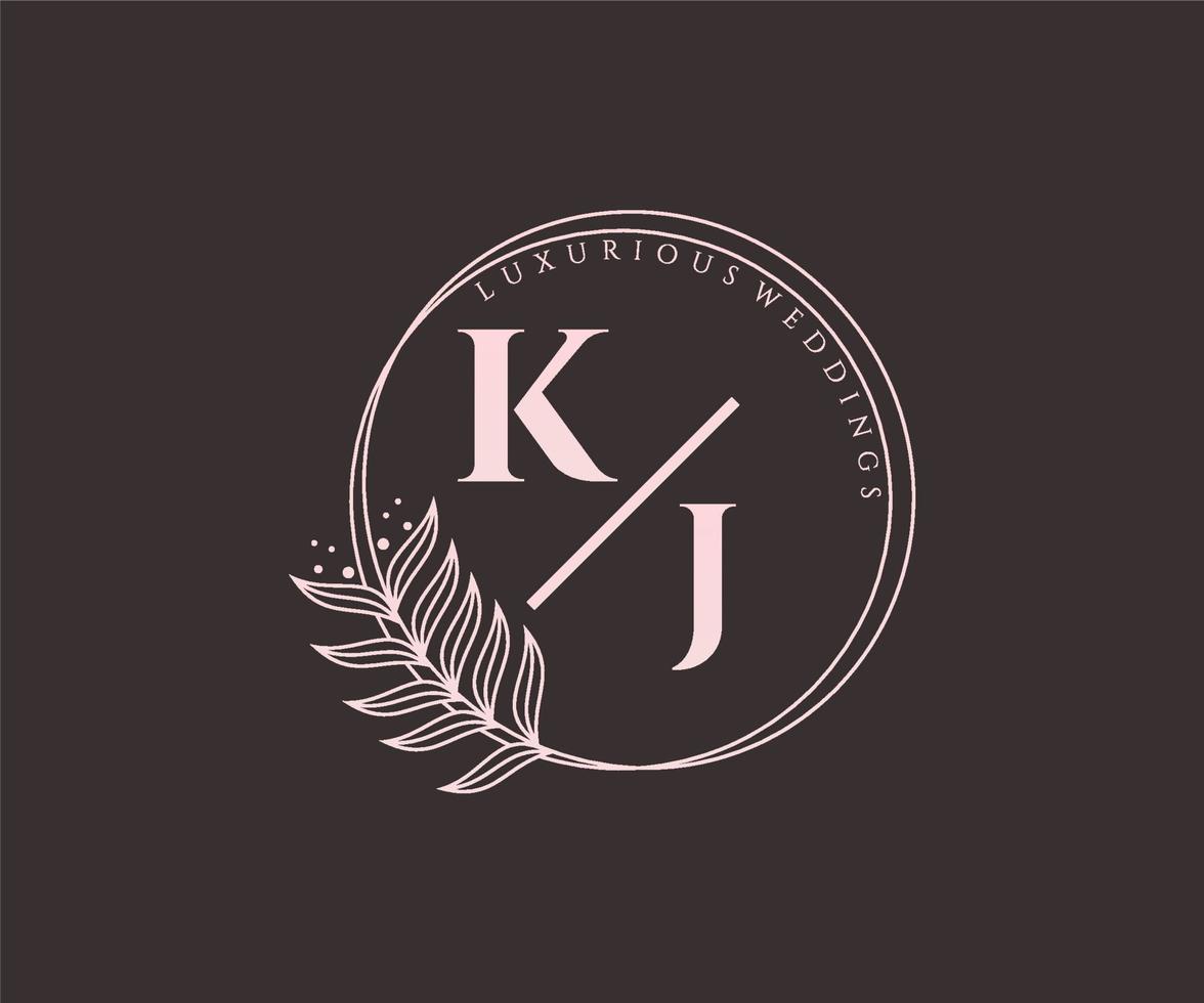 KJ Initials letter Wedding monogram logos template, hand drawn modern minimalistic and floral templates for Invitation cards, Save the Date, elegant identity. vector