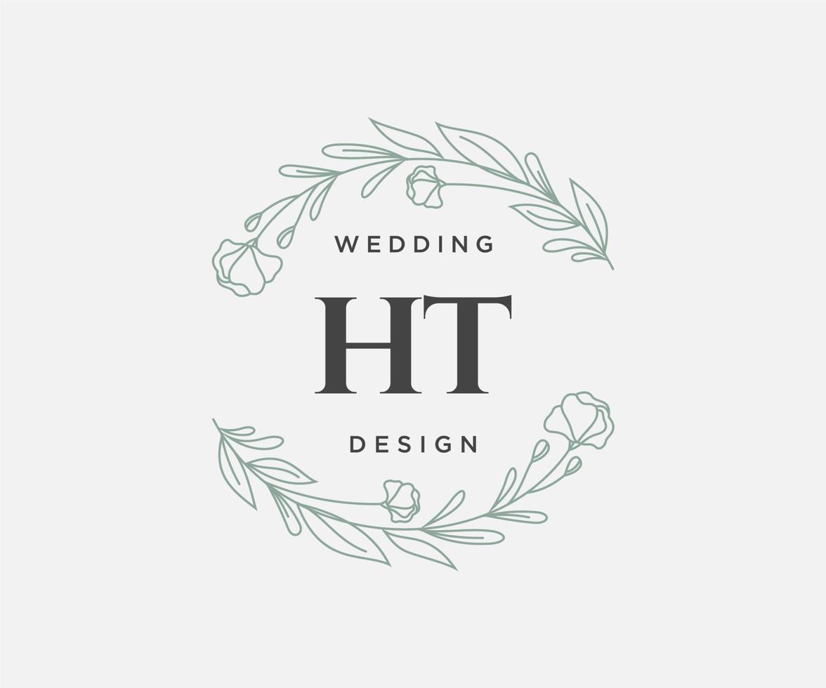 colección de logotipos de monograma de boda con letras iniciales ht, plantillas florales y minimalistas modernas dibujadas a mano para tarjetas de invitación, guardar la fecha, identidad elegante para restaurante, boutique, café en vector