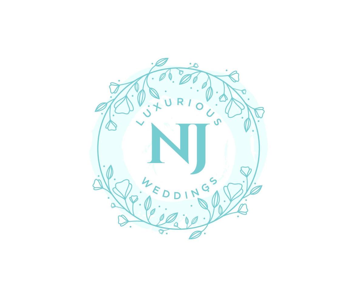 NJ Initials letter Wedding monogram logos template, hand drawn modern minimalistic and floral templates for Invitation cards, Save the Date, elegant identity. vector