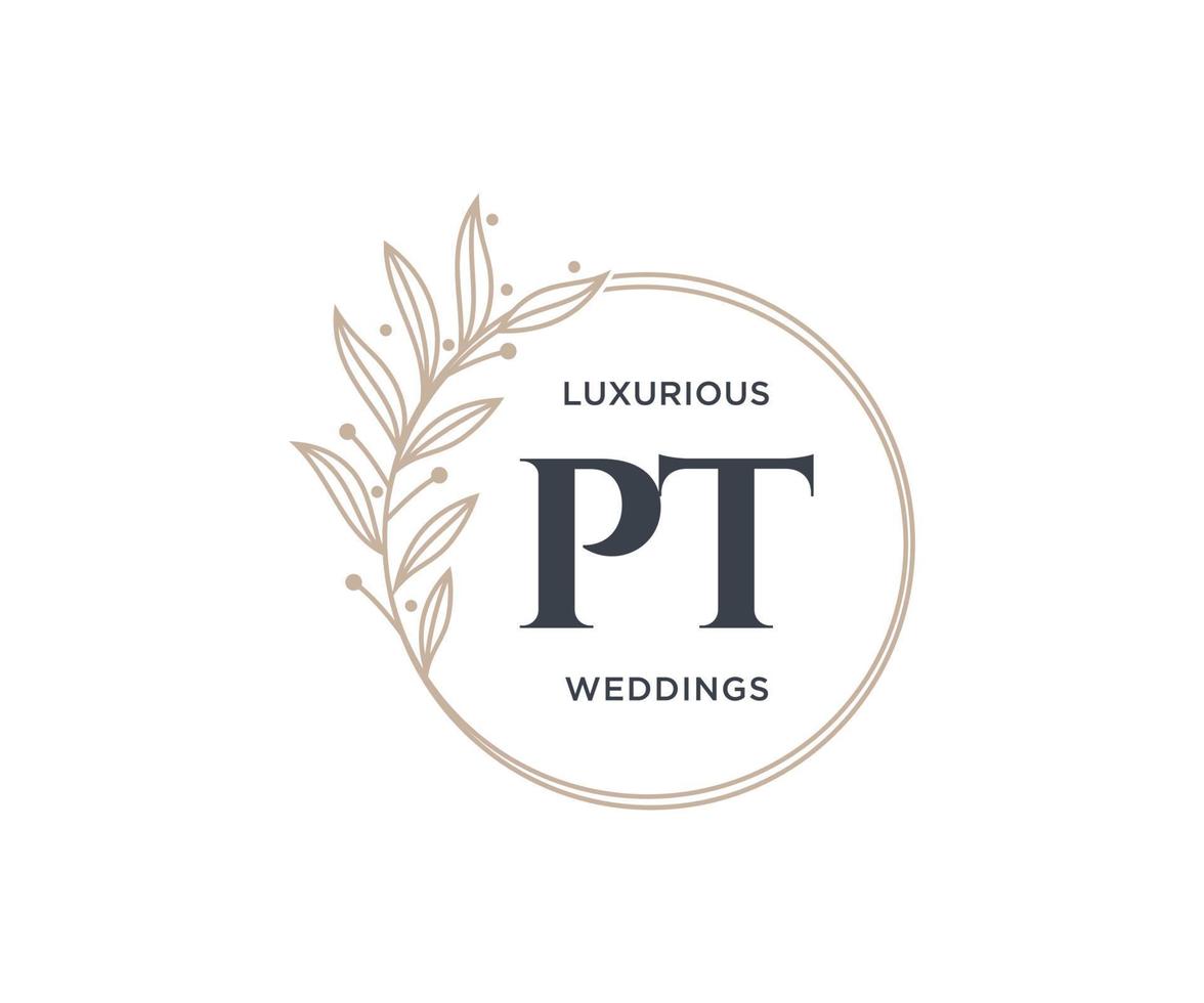 PT Initials letter Wedding monogram logos template, hand drawn modern minimalistic and floral templates for Invitation cards, Save the Date, elegant identity. vector