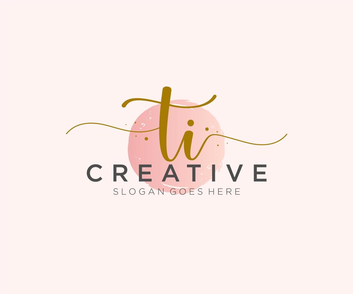 initial TI Feminine logo beauty monogram and elegant logo design, handwriting logo of initial signature, wedding, fashion, floral and botanical with creative template. vector