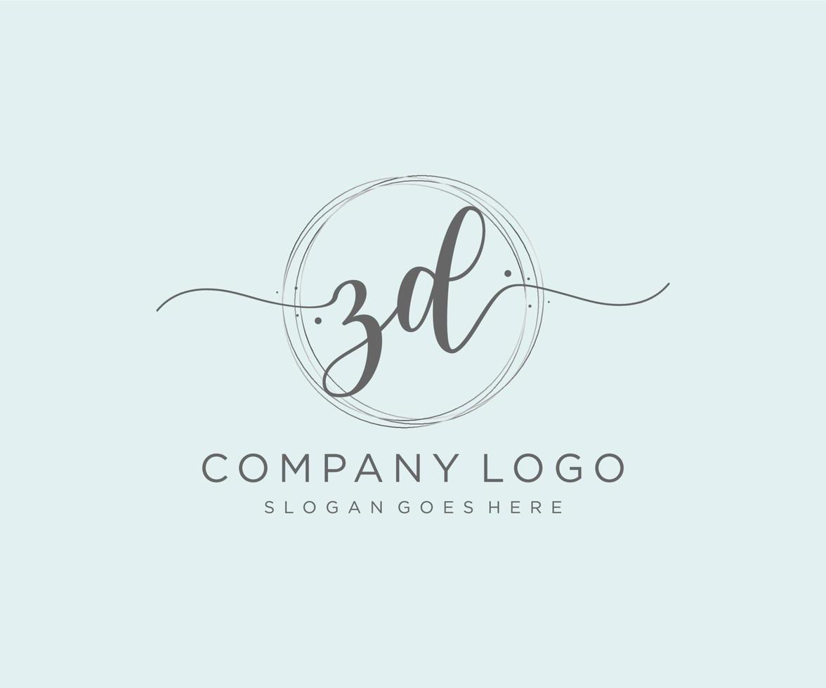 Initial ZD feminine logo. Usable for Nature, Salon, Spa, Cosmetic and Beauty Logos. Flat Vector Logo Design Template Element.
