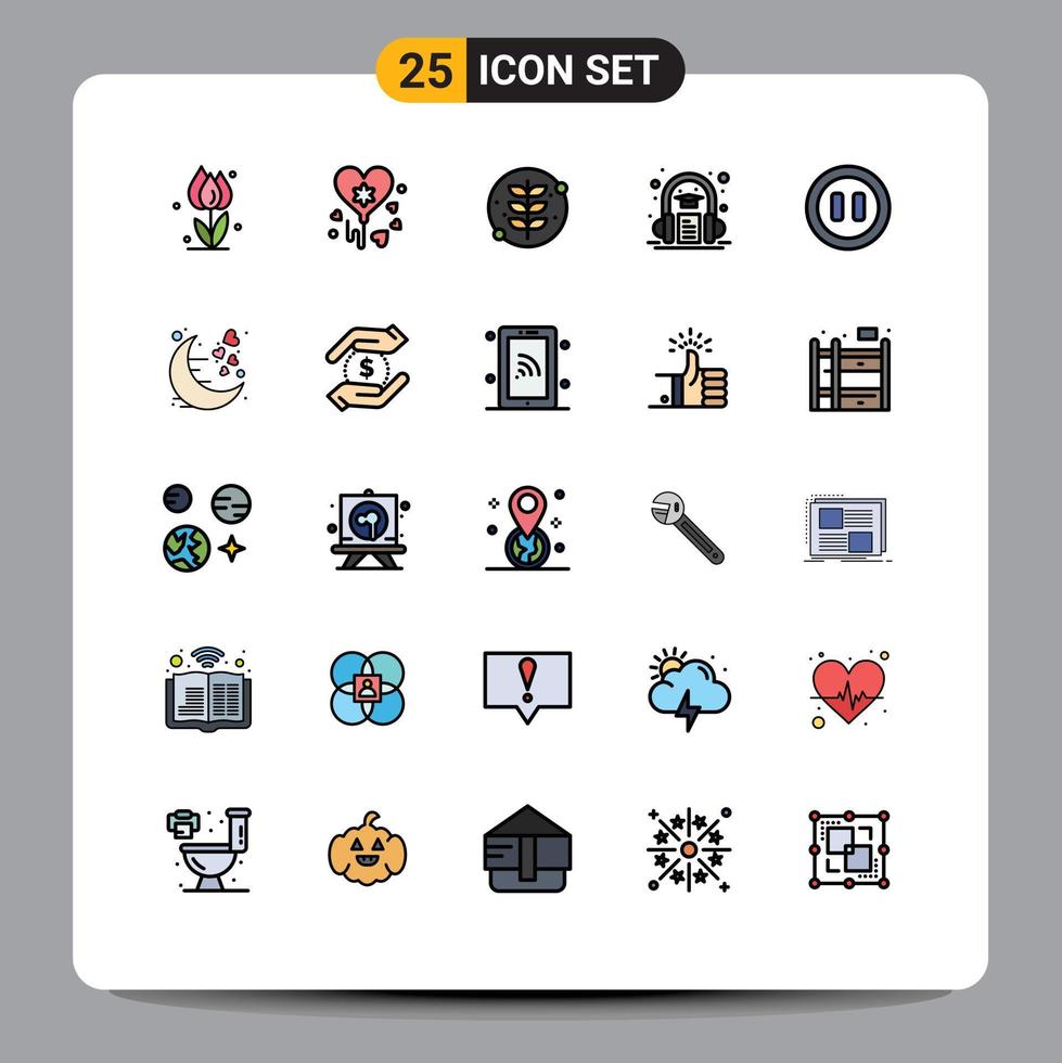 Pictogram Set of 25 Simple Filled line Flat Colors of media learning grow headphone audio book Editable Vector Design Elements
