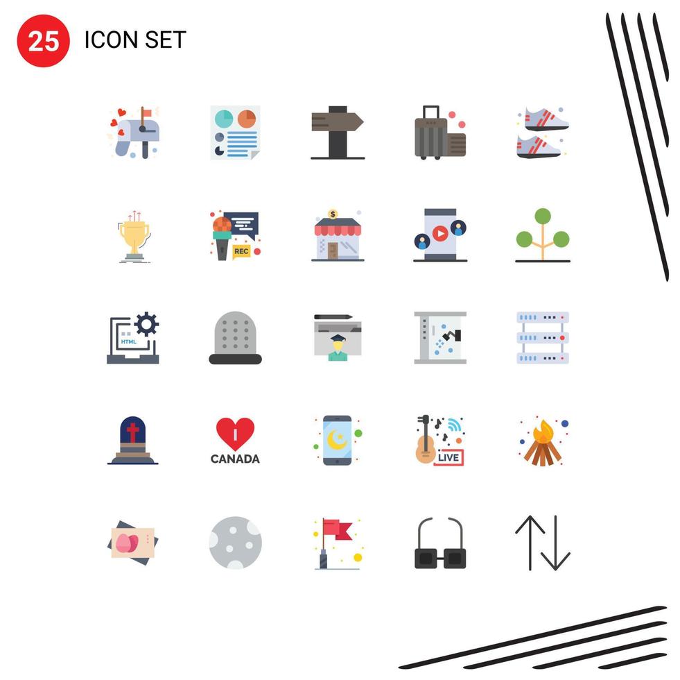 Pictogram Set of 25 Simple Flat Colors of equipment luggage two case bag Editable Vector Design Elements