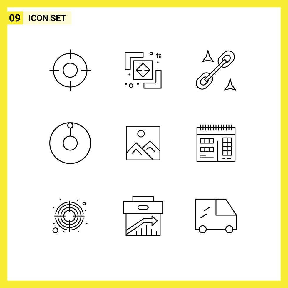 Stock Vector Icon Pack of 9 Line Signs and Symbols for education picture path frame astronomy Editable Vector Design Elements