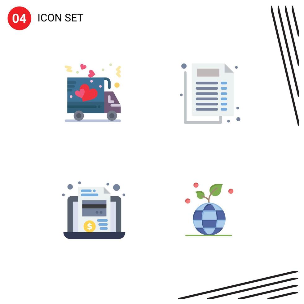 Modern Set of 4 Flat Icons Pictograph of delivery file truck document growth Editable Vector Design Elements