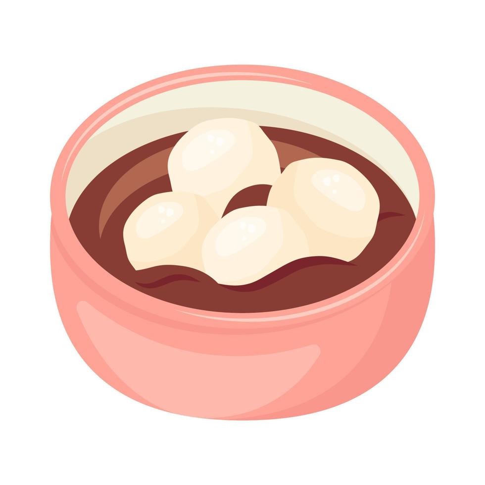 Chinese dessert tangyuan. Rice flour balls in sweet syrup. Asian food. Vector