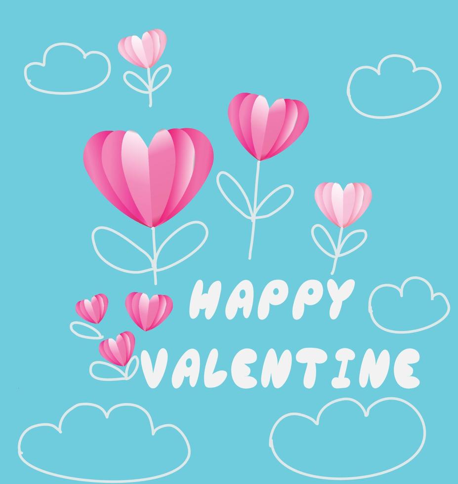 Free hand drawing and paper art valentine card vector