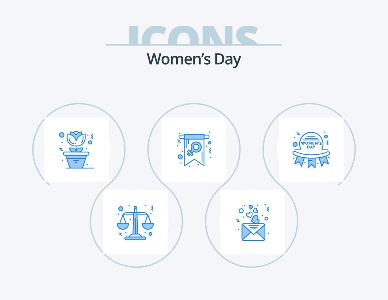 Womens Day Blue Icon Pack 5 Icon Design. happy. home. symbol. female vector