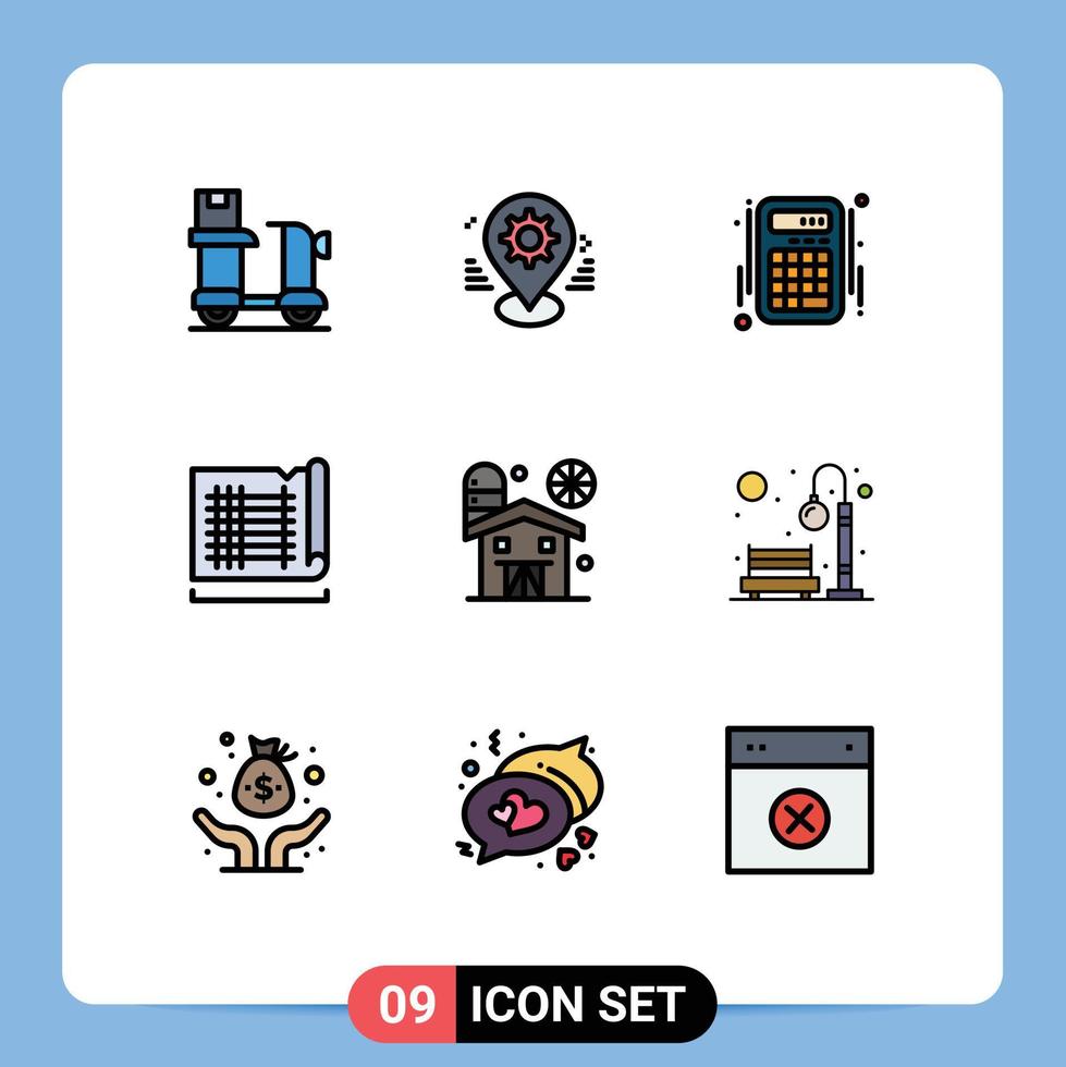 9 Universal Filledline Flat Colors Set for Web and Mobile Applications map drafting pin construction interface Editable Vector Design Elements
