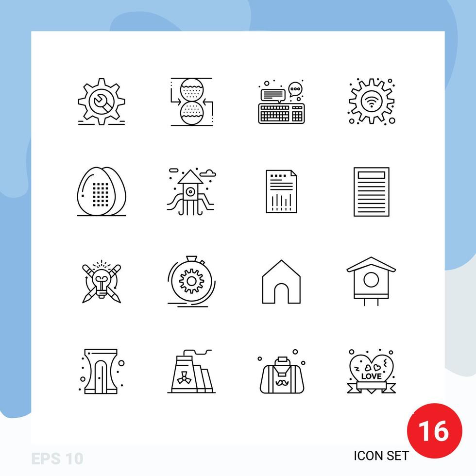 Universal Icon Symbols Group of 16 Modern Outlines of wifi options sandclock gear keyboard Editable Vector Design Elements