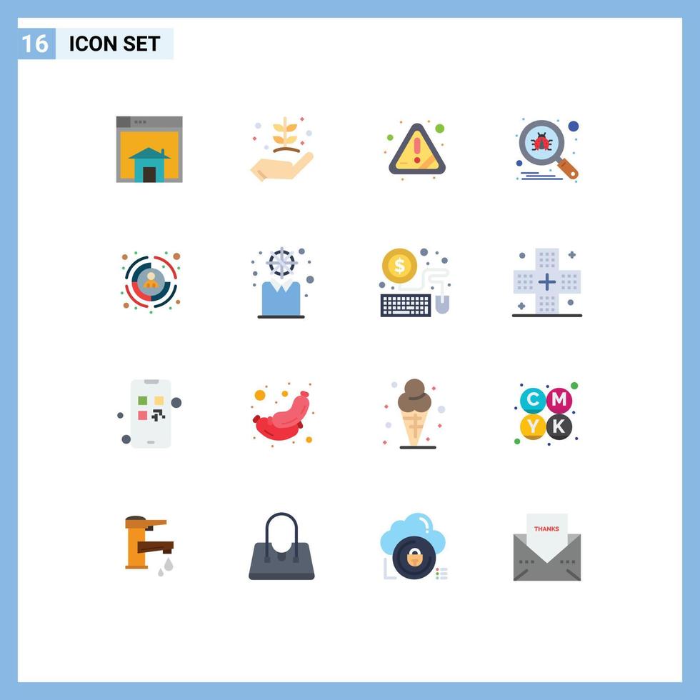 16 Universal Flat Colors Set for Web and Mobile Applications search bug garden error warning Editable Pack of Creative Vector Design Elements