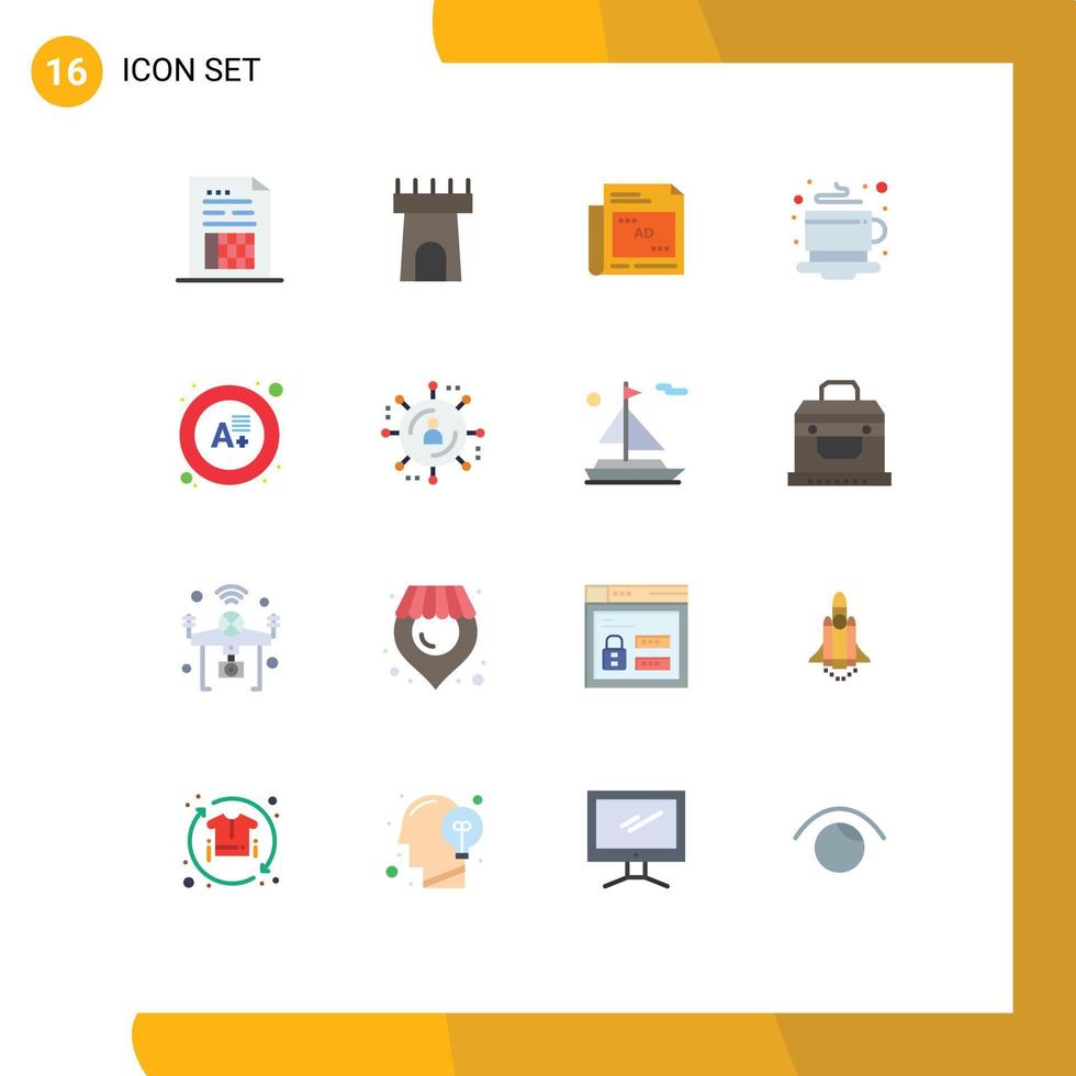 Pictogram Set of 16 Simple Flat Colors of grade hot newspaper tea breakfast Editable Pack of Creative Vector Design Elements