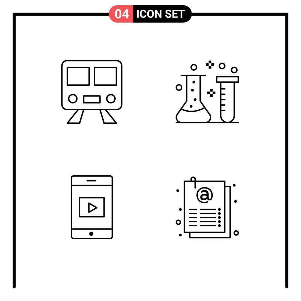 Line Pack of 4 Universal Symbols of maps mobile train chemical industry video Editable Vector Design Elements