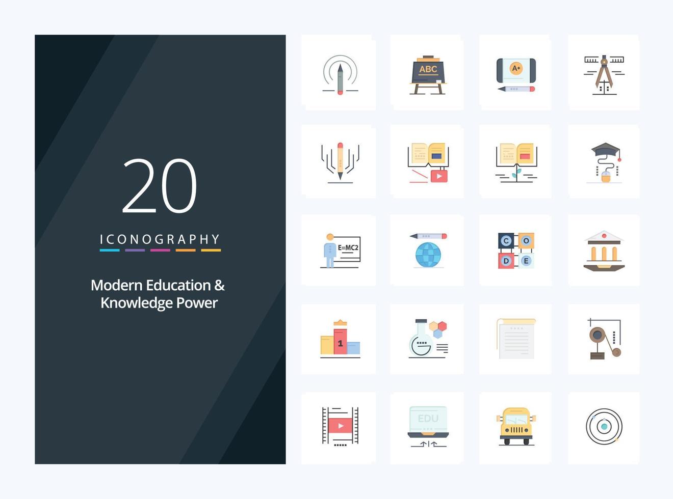 20 Modern Education And Knowledge Power Flat Color icon for presentation vector
