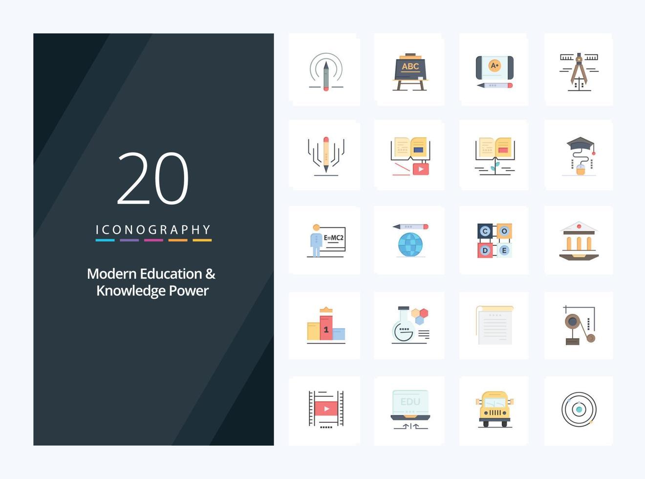 20 icono de color plano de poder de educación y conocimiento moderno para presentación vector