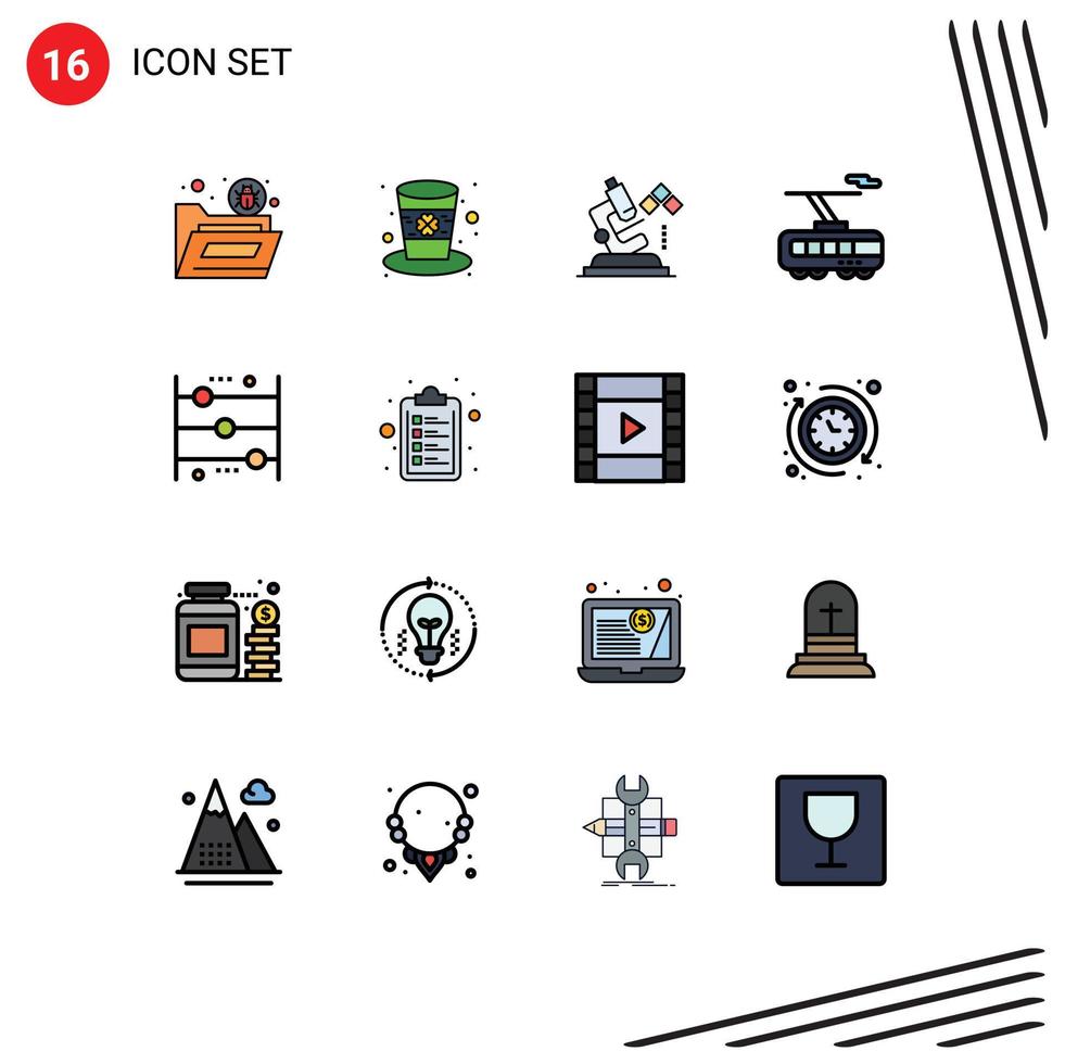 Mobile Interface Flat Color Filled Line Set of 16 Pictograms of abacus train leprechaun smart medical Editable Creative Vector Design Elements