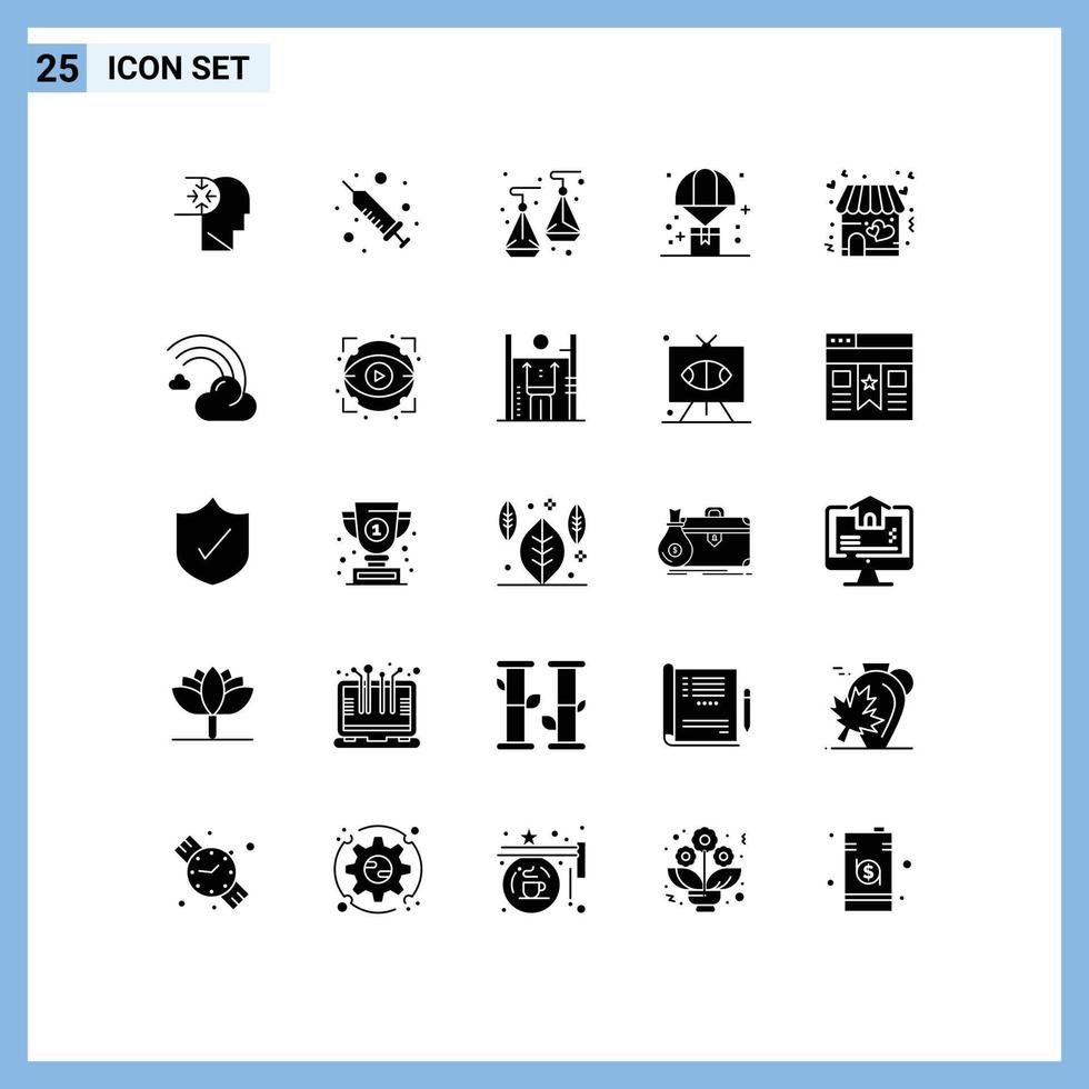 User Interface Pack of 25 Basic Solid Glyphs of store love jewelry shopping logistic Editable Vector Design Elements