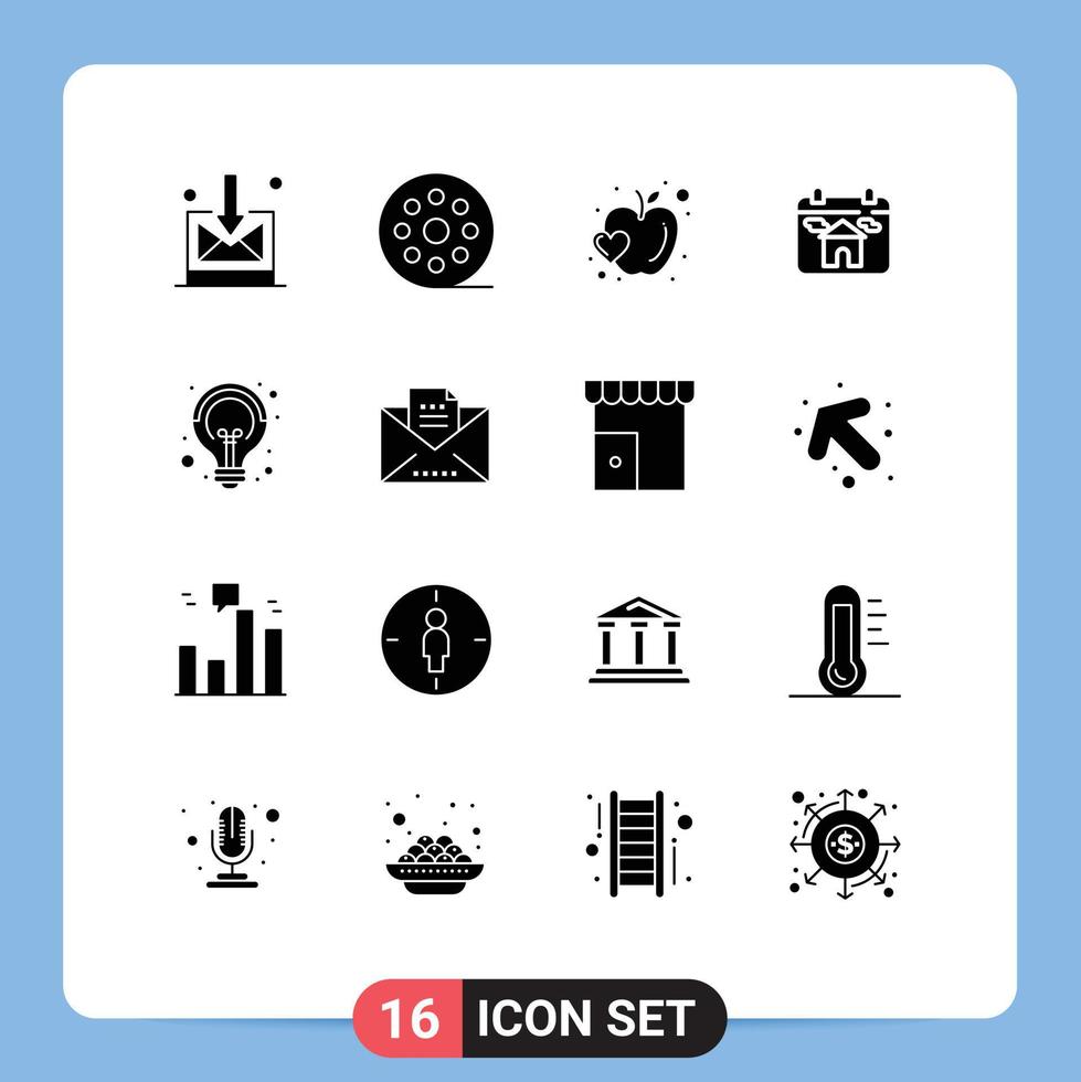 16 Solid Glyph concept for Websites Mobile and Apps idea campaigns fruit house real estate Editable Vector Design Elements