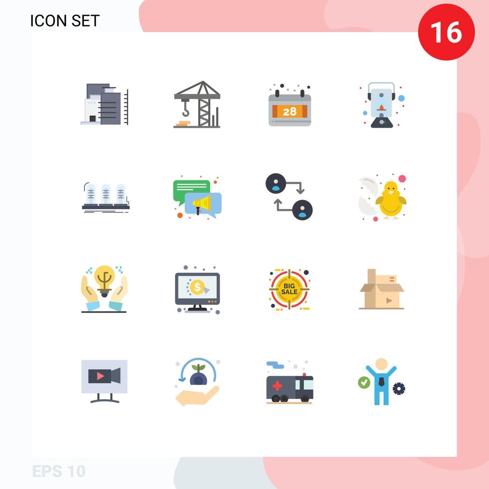Pictogram Set of 16 Simple Flat Colors of sound analog date amplifier oil Editable Pack of Creative Vector Design Elements