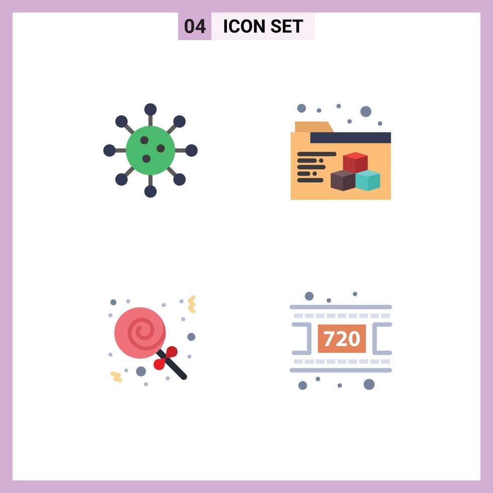 Modern Set of 4 Flat Icons Pictograph of biochemistry sweets chemistry folder reel Editable Vector Design Elements