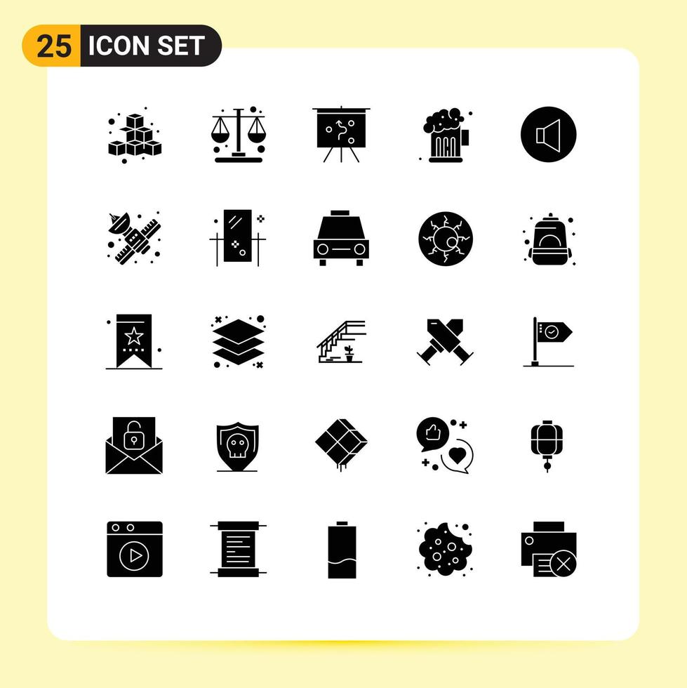 Set of 25 Vector Solid Glyphs on Grid for volume sound balance party beer Editable Vector Design Elements
