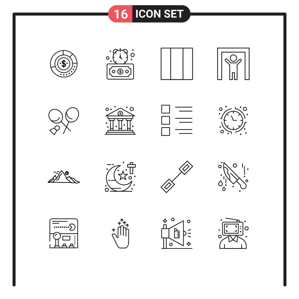 16 Universal Outlines Set for Web and Mobile Applications badminton scanner timer human scanner grid Editable Vector Design Elements