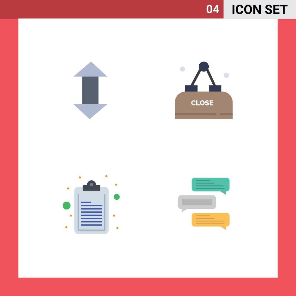 Pack of 4 Modern Flat Icons Signs and Symbols for Web Print Media such as arrow clipboard down meal chat Editable Vector Design Elements