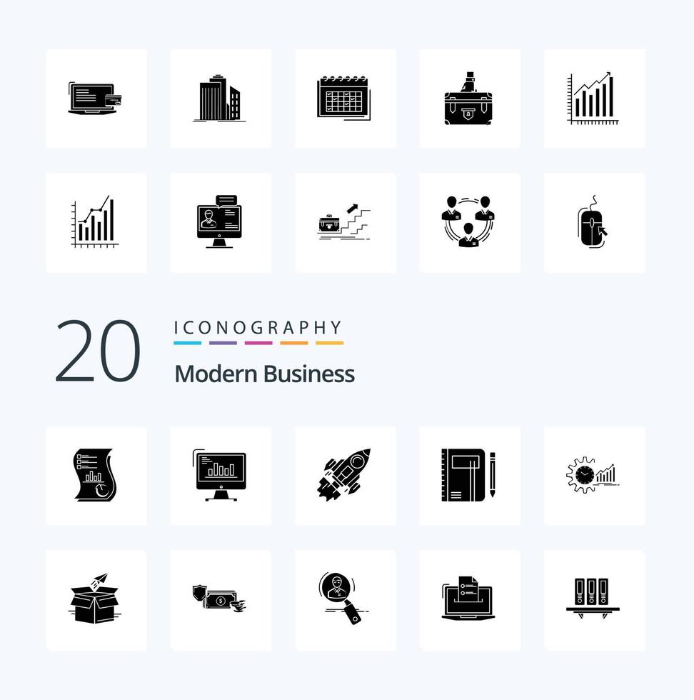 20 Modern Business Solid Glyph icon Pack like launch business analytics startup marketing vector
