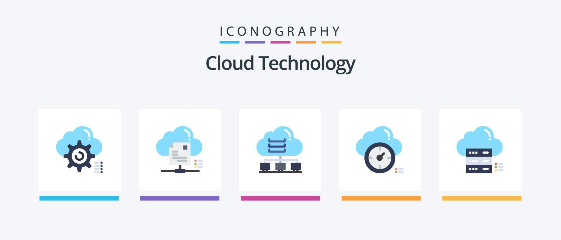 Cloud Technology Flat 5 Icon Pack Including timer. dashboard. cloud. cloud. data. Creative Icons Design vector