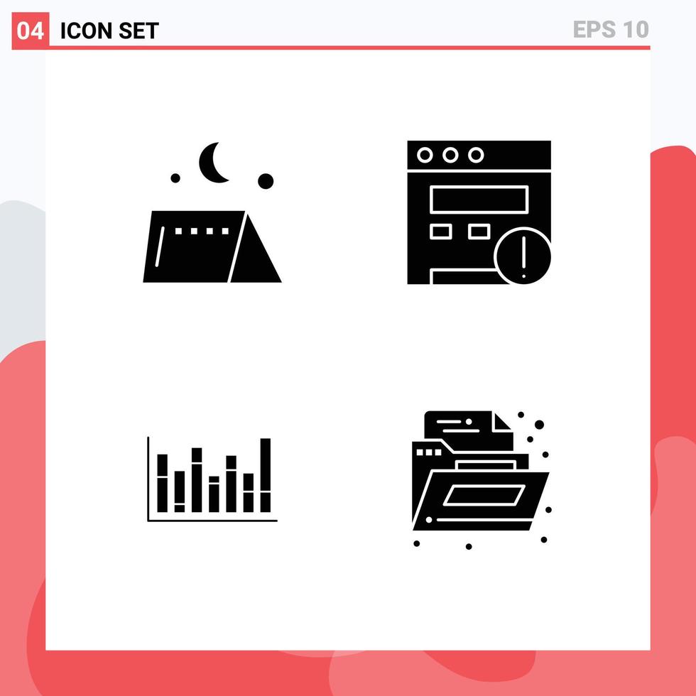 Universal Icon Symbols Group of 4 Modern Solid Glyphs of camping up travel website document Editable Vector Design Elements