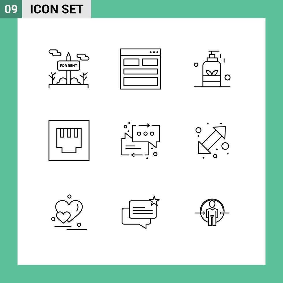 Set of 9 Modern UI Icons Symbols Signs for messages port info ethernet spa Editable Vector Design Elements