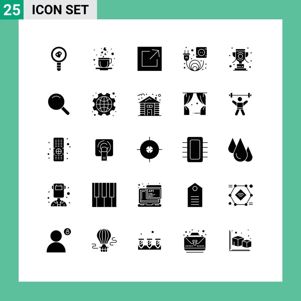 Universal Icon Symbols Group of 25 Modern Solid Glyphs of expanded win link trophy plug Editable Vector Design Elements