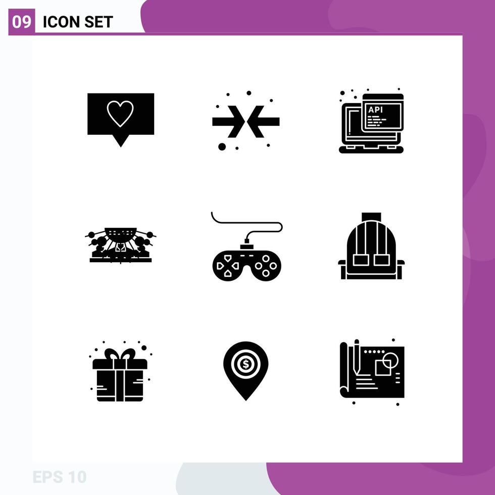 9 Thematic Vector Solid Glyphs and Editable Symbols of game controller script outsource human Editable Vector Design Elements