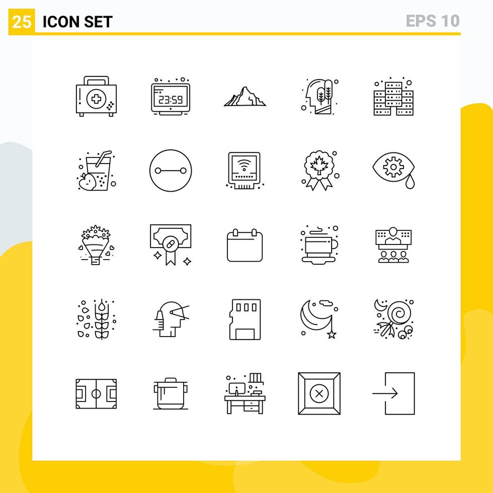 User Interface Pack of 25 Basic Lines of human ecology computer time scene nature Editable Vector Design Elements