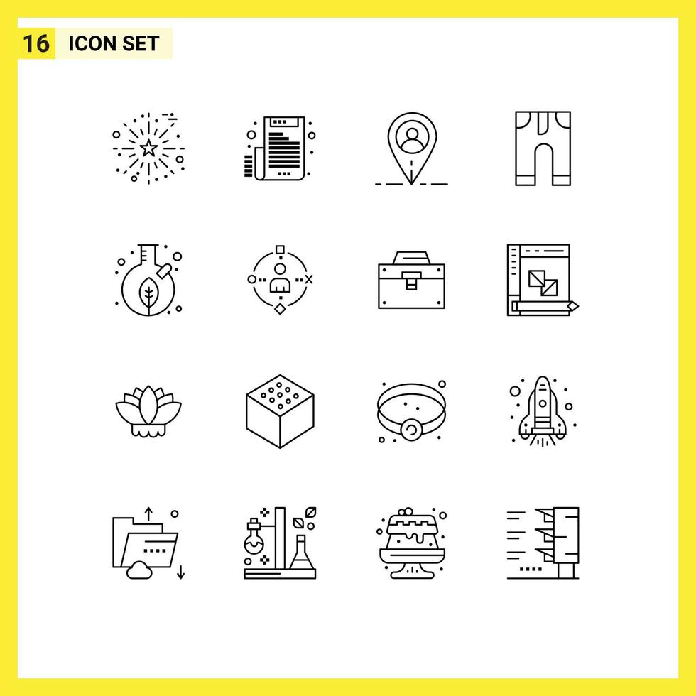Group of 16 Modern Outlines Set for plant growth location trousers clothes Editable Vector Design Elements