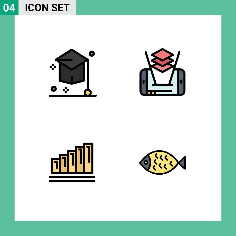 Universal Icon Symbols Group of 4 Modern Filledline Flat Colors of college chart hat cell business Editable Vector Design Elements