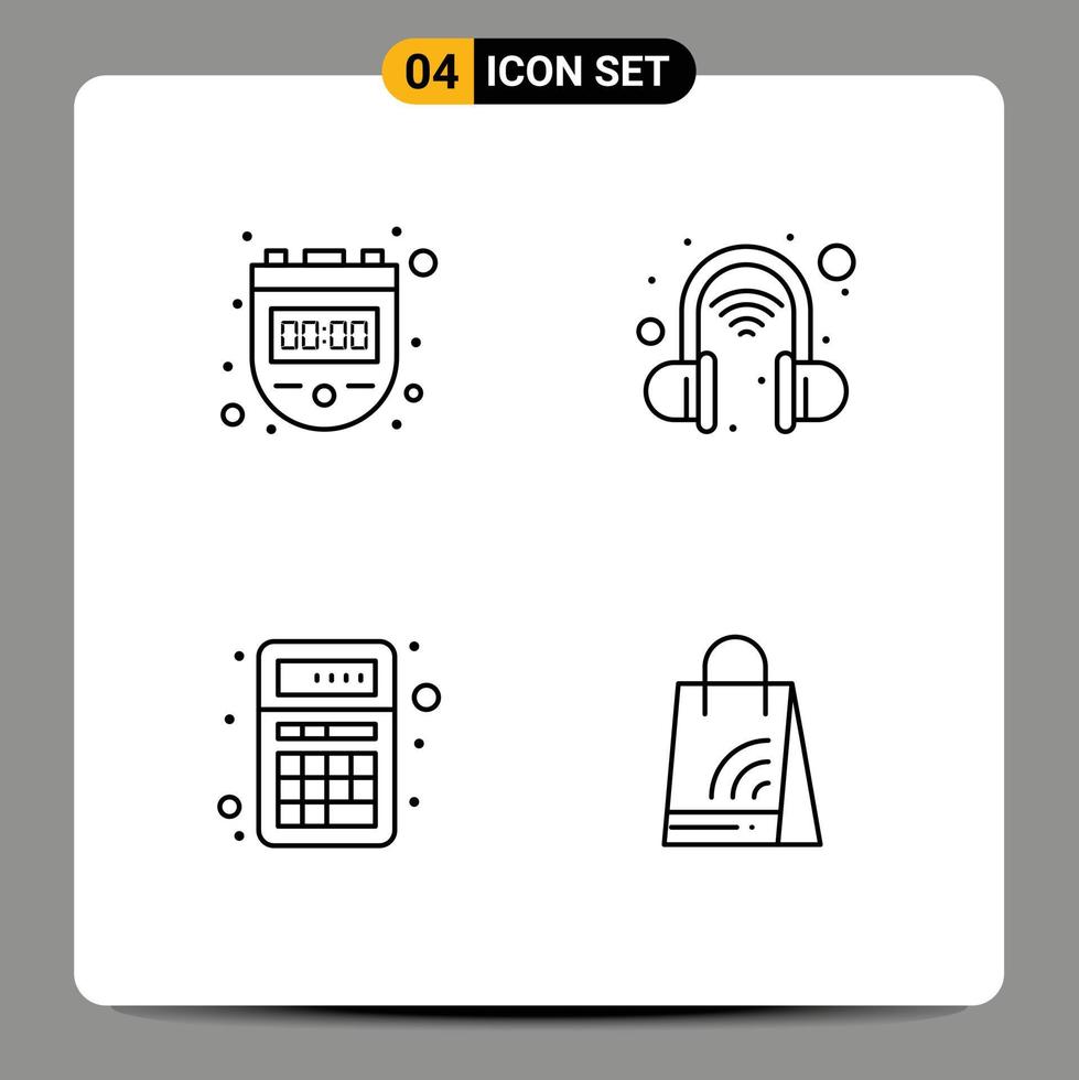 Pack of 4 Modern Filledline Flat Colors Signs and Symbols for Web Print Media such as chronometer apps watch wireless headset interaction Editable Vector Design Elements