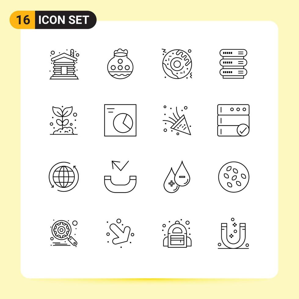 Mobile Interface Outline Set of 16 Pictograms of farming storage festival network computing Editable Vector Design Elements
