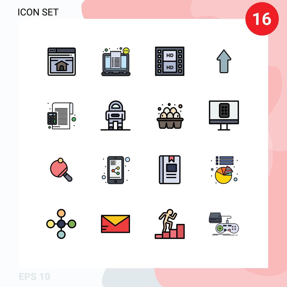 Set of 16 Modern UI Icons Symbols Signs for accounting up ticket arrows multimedia Editable Creative Vector Design Elements